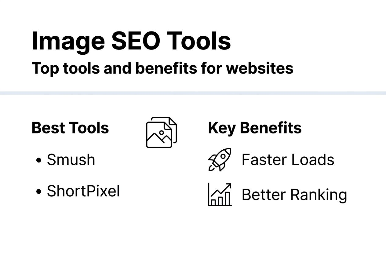 Infographic illustrating image SEO tools and benefits