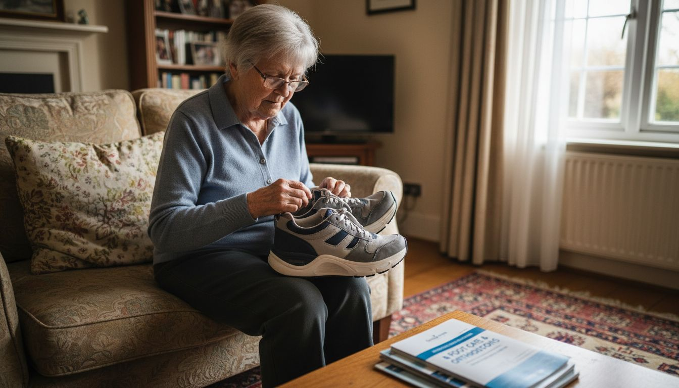Woman examining orthopedic cushioned shoes