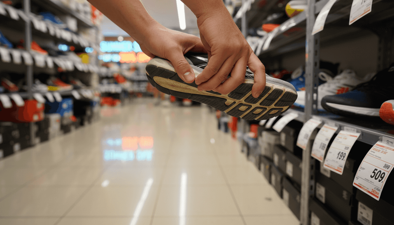 Close-up flexing running shoe midsole