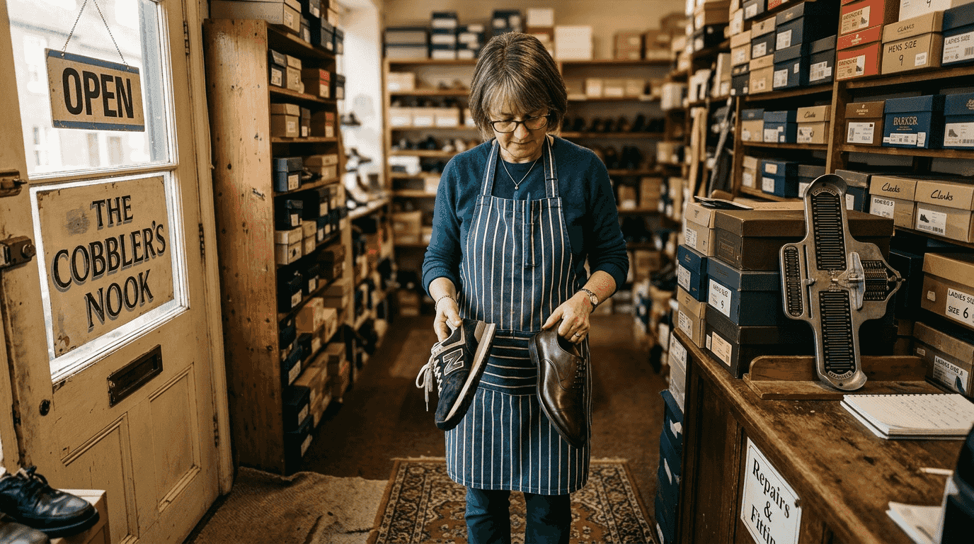 Retailer comparing shoe flexibility properties