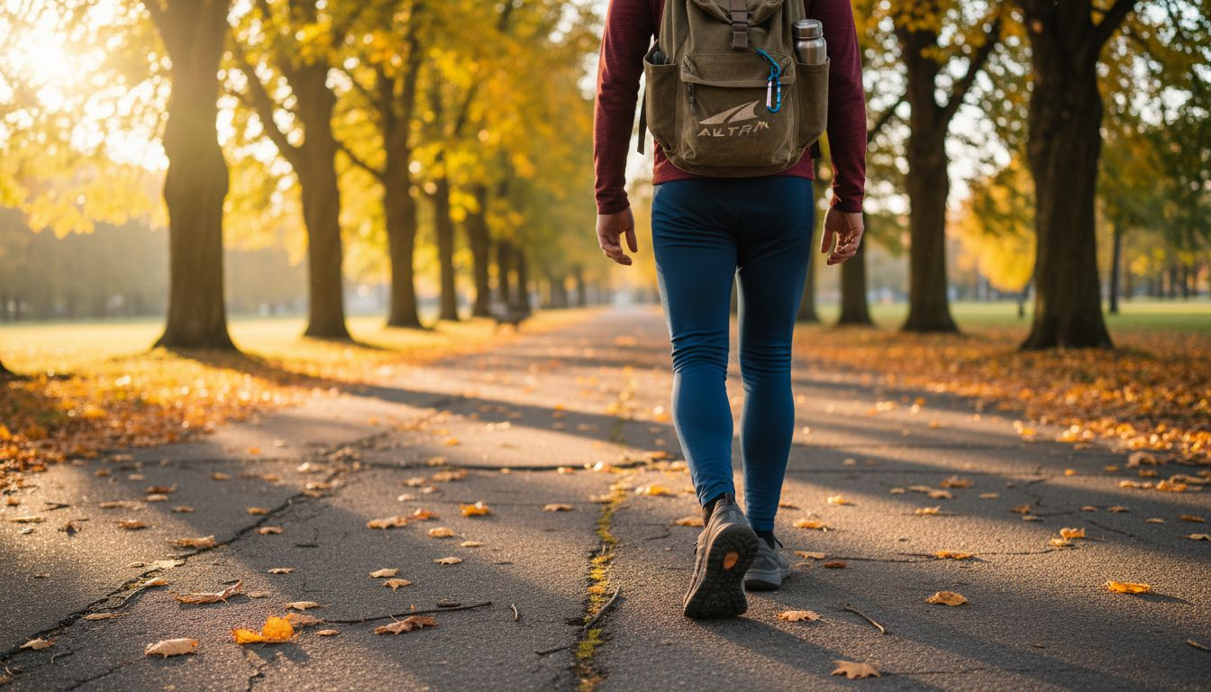 Walker in park wearing zero drop shoes