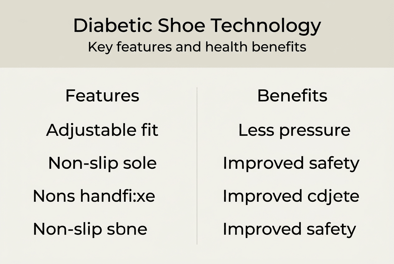 Infographic highlighting diabetic shoe features and benefits