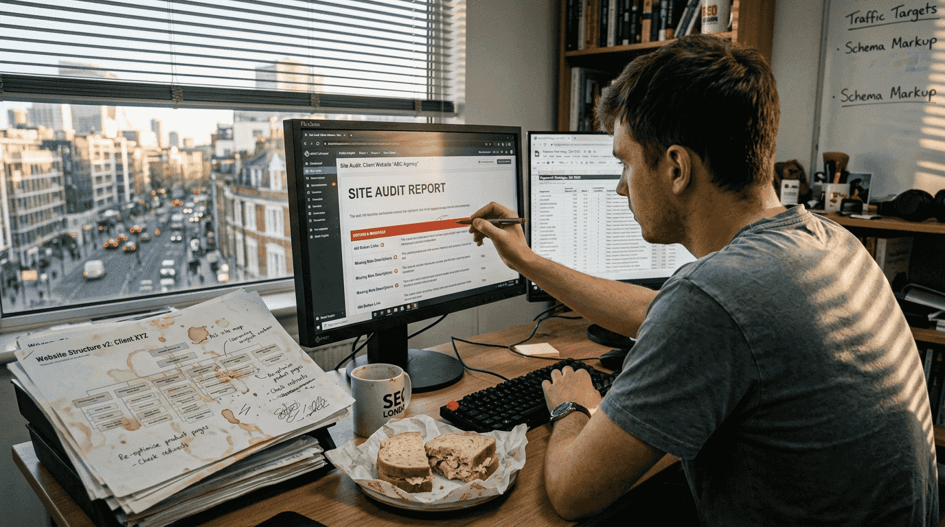 SEO specialist reviewing website error reports