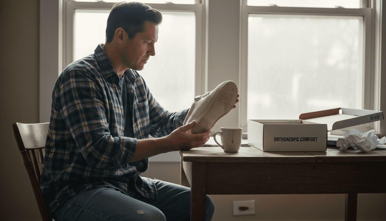 Man examining diabetic shoe outsole features