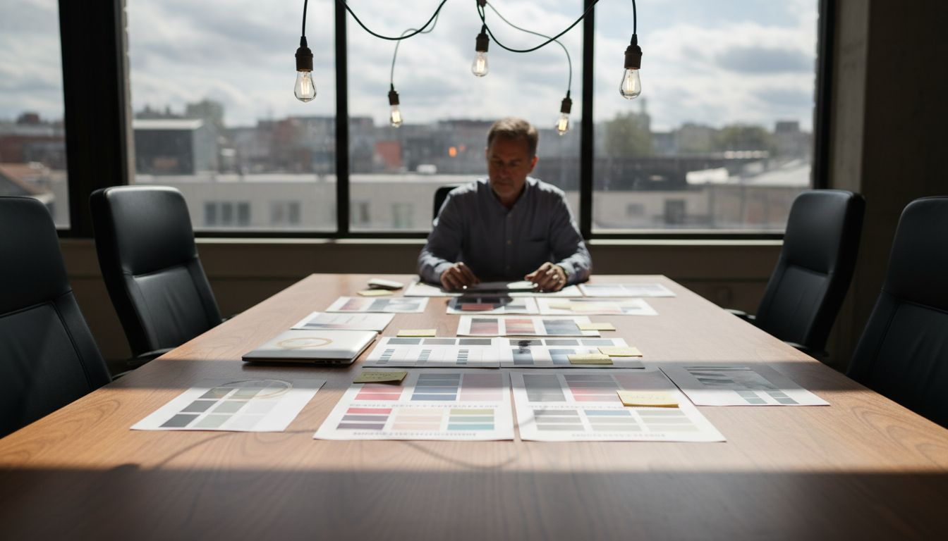 Man examining brand colour palette samples