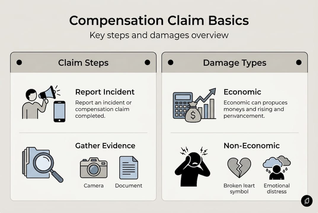 Infographic showing compensation claim steps and damages