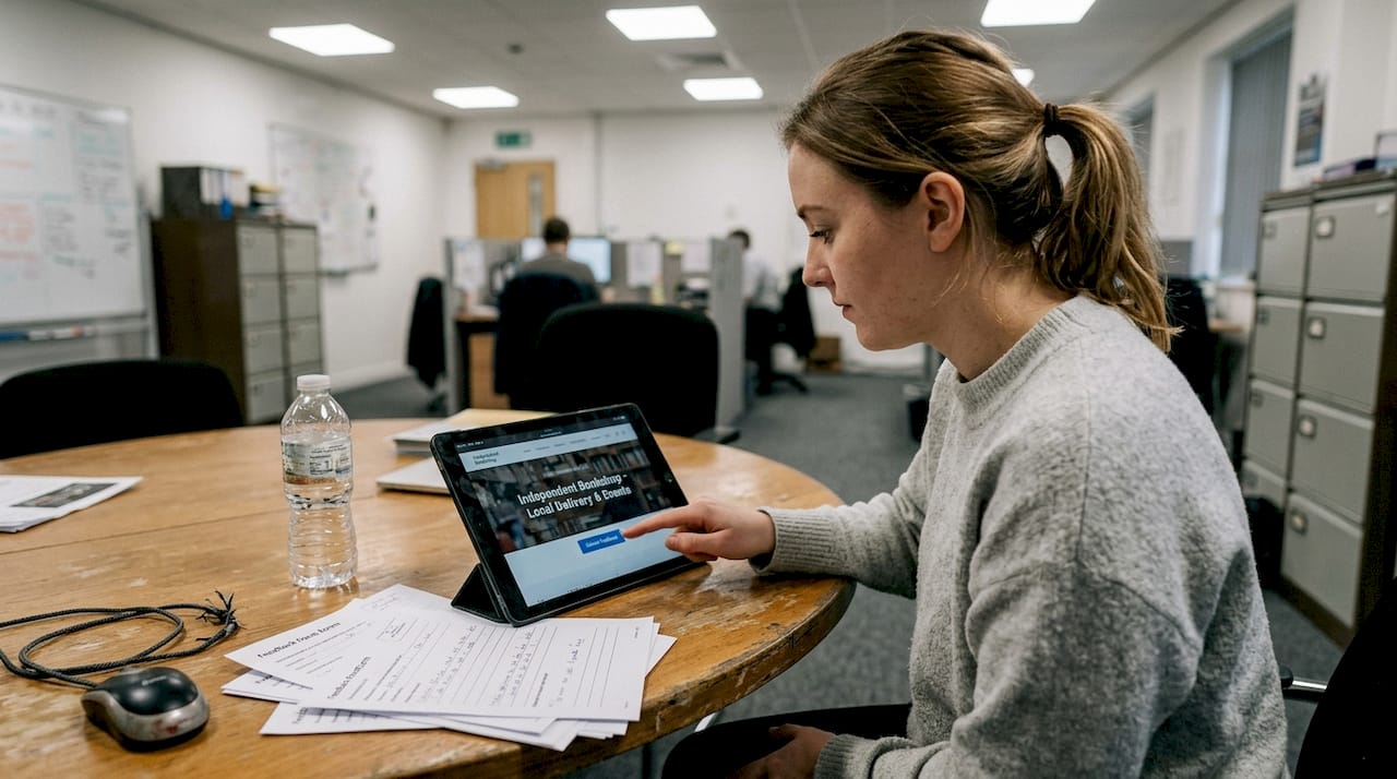 Tester using business website on tablet