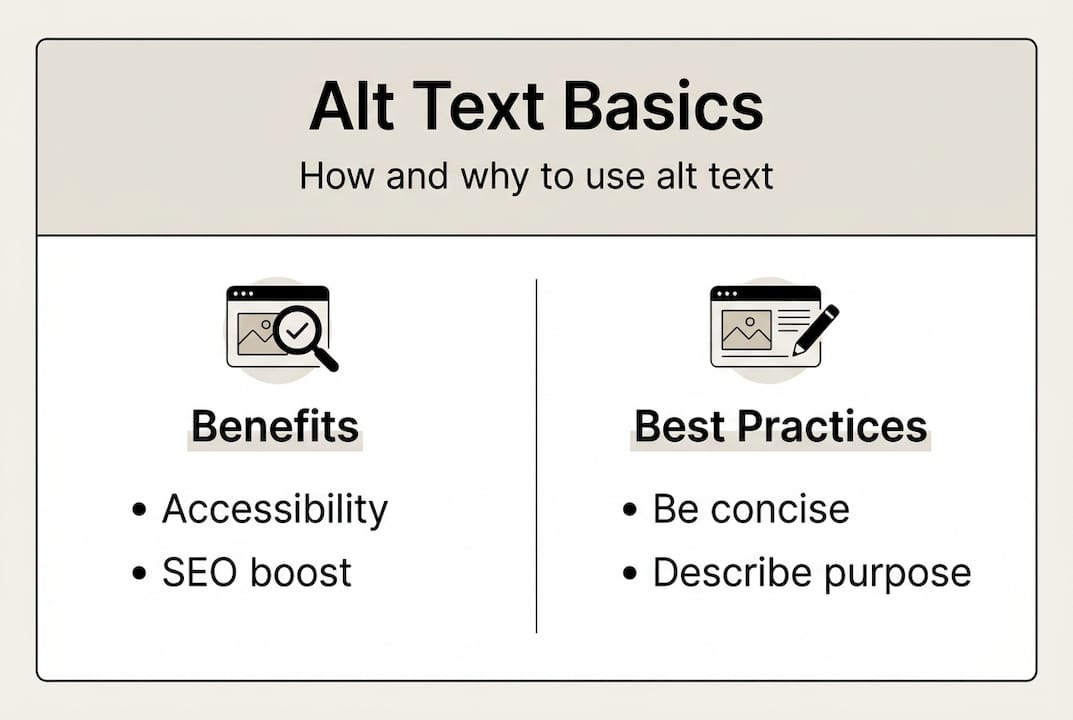 Infographic showing alt text benefits and best practices