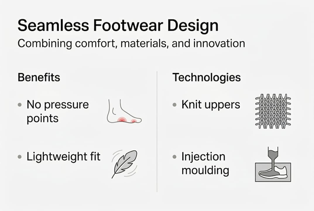 Infographic of seamless footwear benefits and technologies