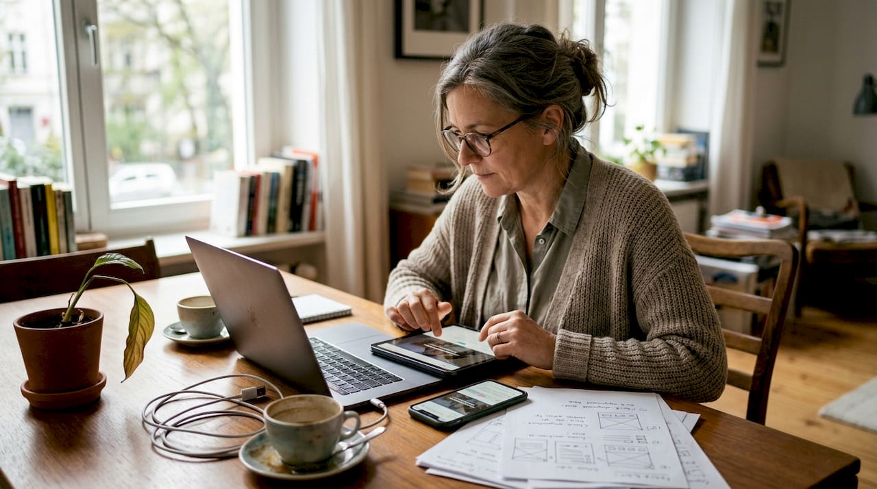 Designer testing website on multiple devices