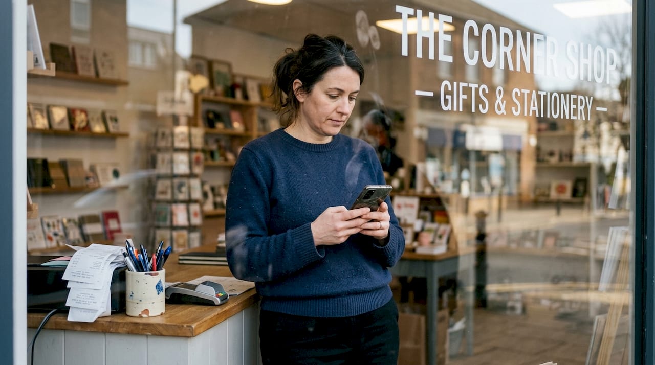 Retail manager checking Google search listing