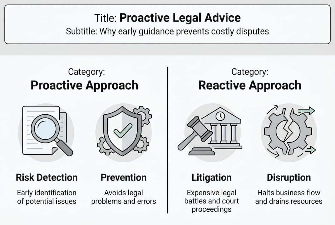 Infographic comparing proactive and reactive legal approaches