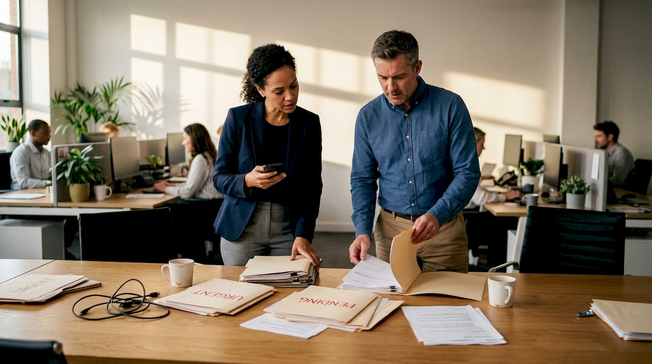 Managers handling legal crisis paperwork