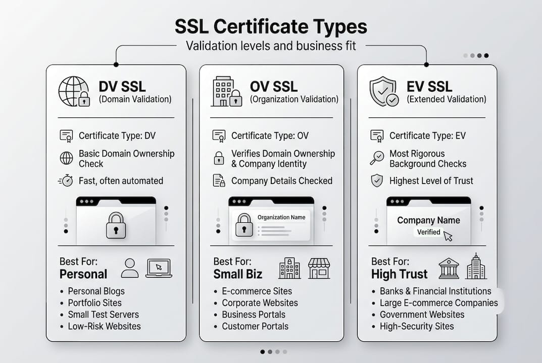 Infographic comparing types of SSL certificates