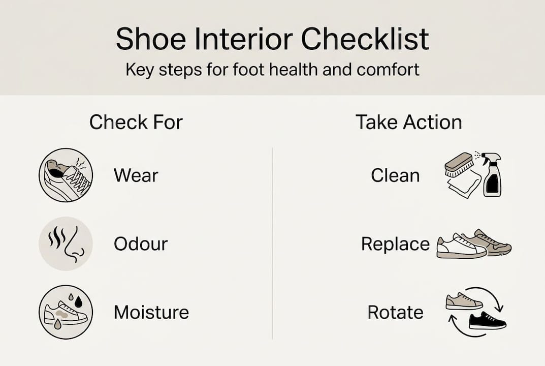 Infographic summarizing shoe interior inspection steps