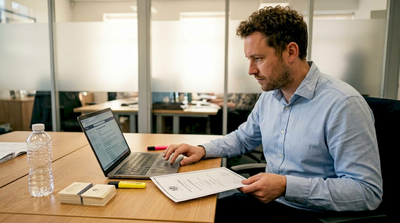 Solicitor verifying qualifications credentials workspace