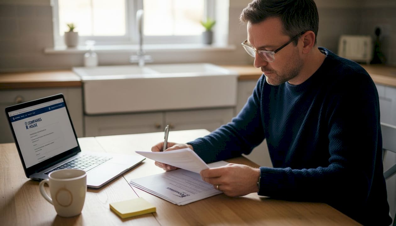 Man filling out company registration forms at home