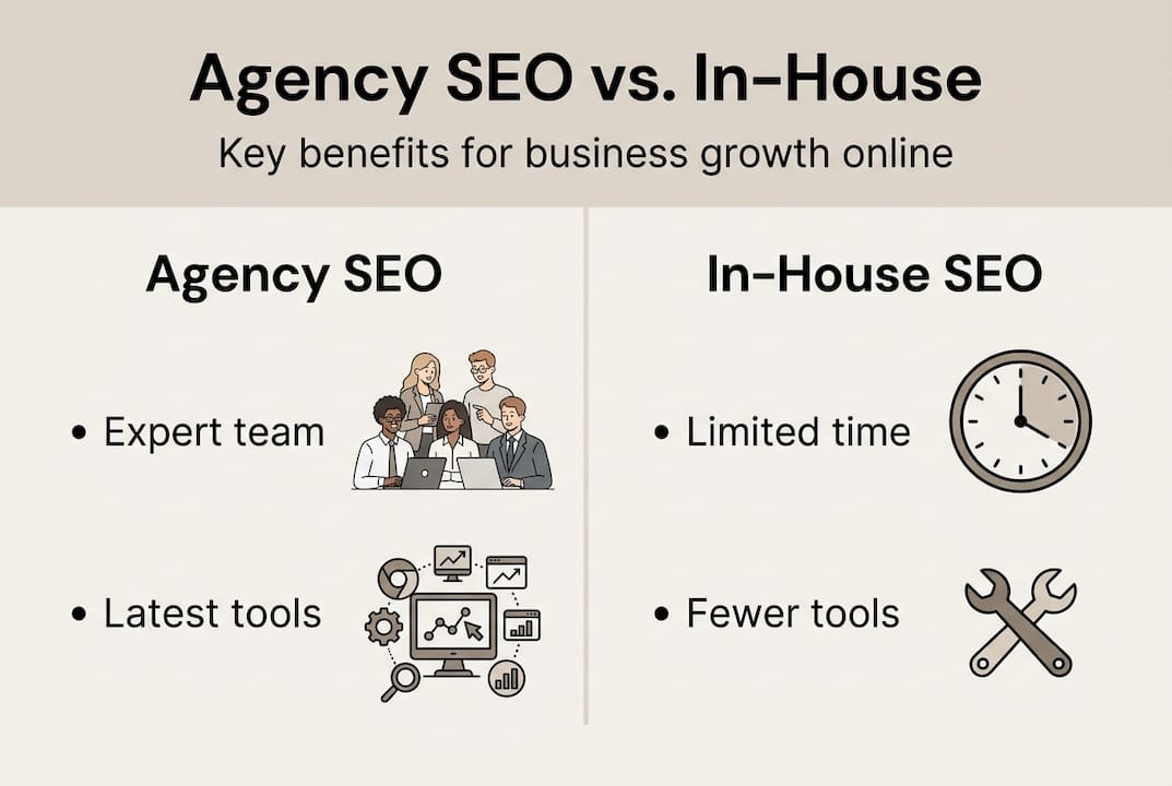 Infographic comparing agency and in-house SEO