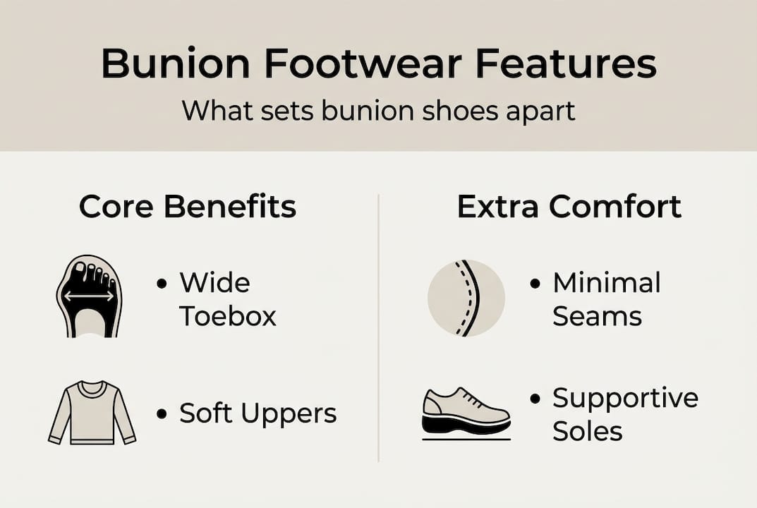 Infographic showing key features of bunion footwear