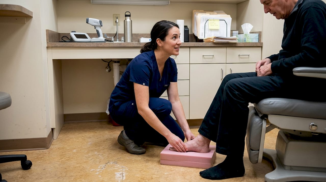 Podiatrist making custom insole foam impression