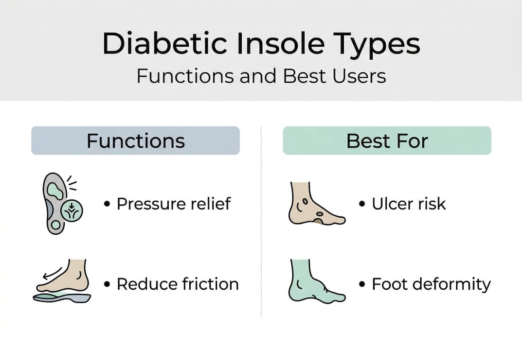Infographic comparing diabetic insole types and uses