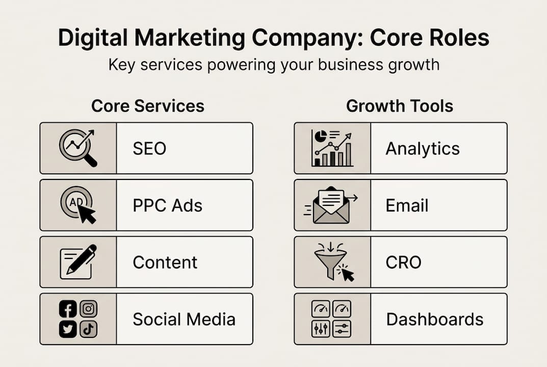 Infographic showing core roles of digital marketing