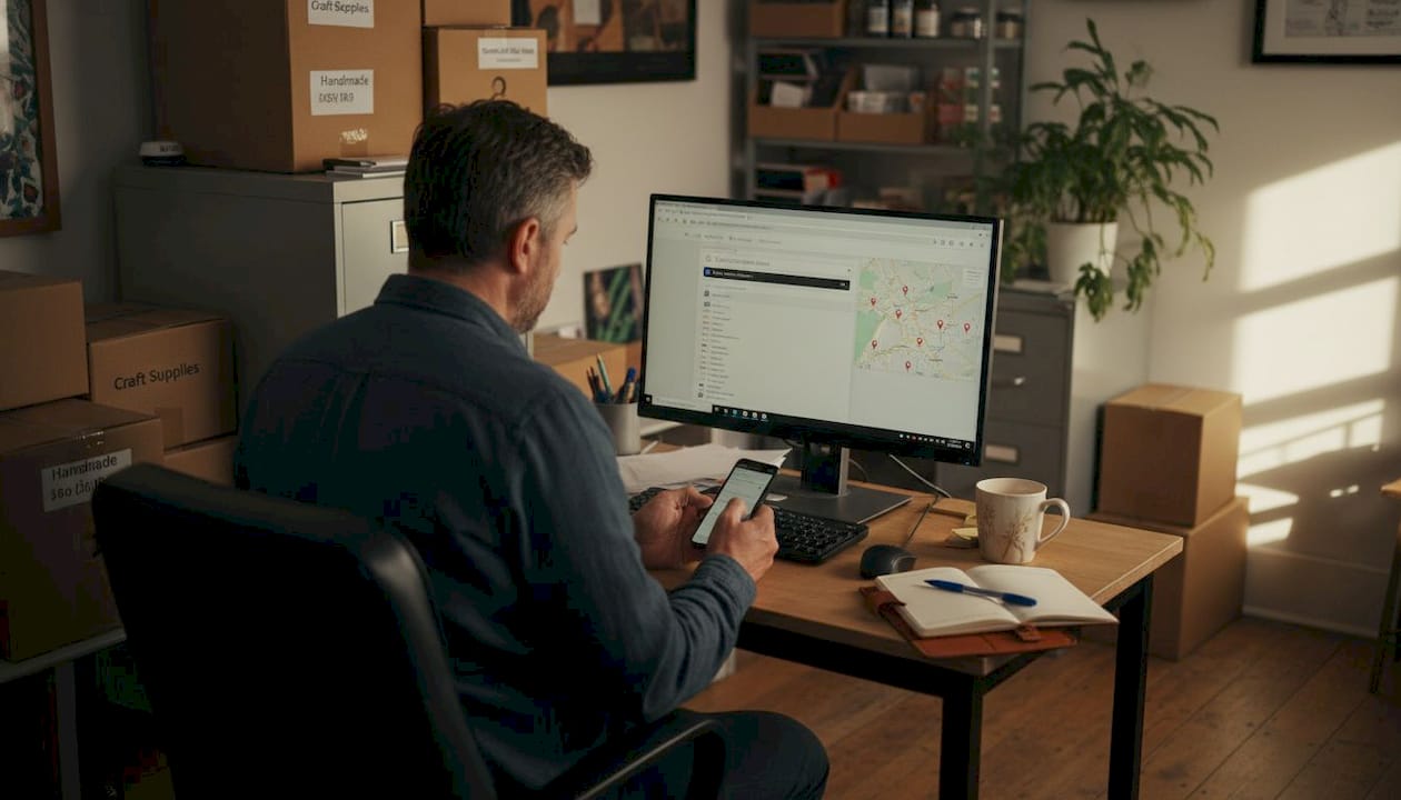 Small business owner checking SEO results