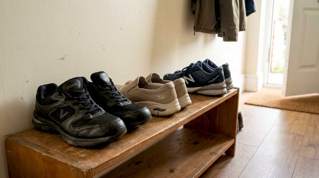 Close-up of top orthopaedic shoes on shelf