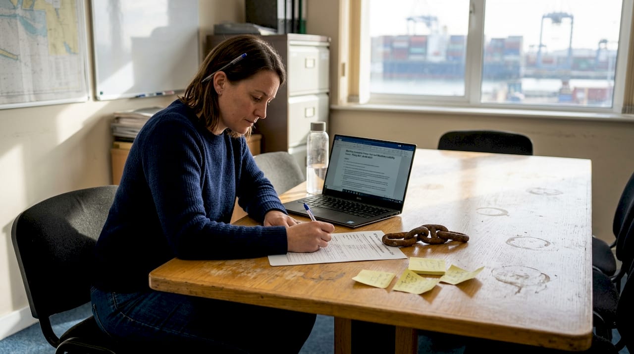 Business owner documenting marine insurance information