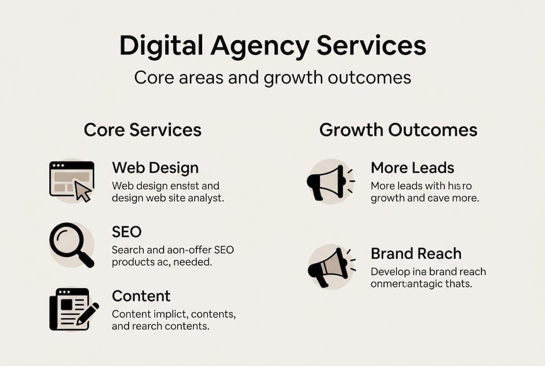 Infographic showing digital agency services and outcomes