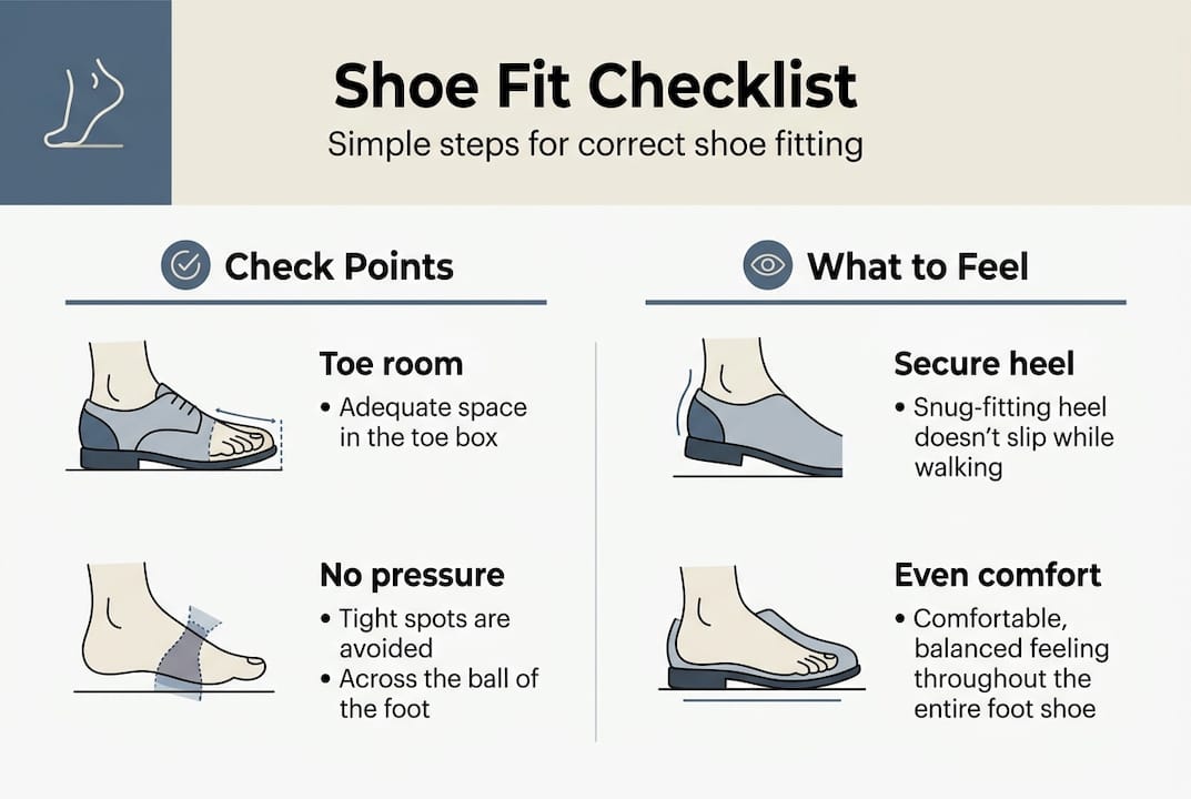 Infographic showing shoe fit checklist steps