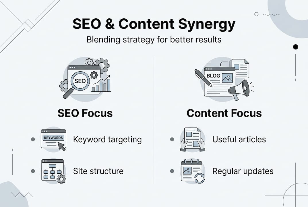 SEO and content marketing synergy infographic