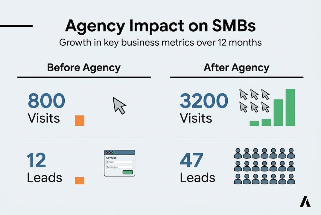 Infographic showing SMB growth before and after agency
