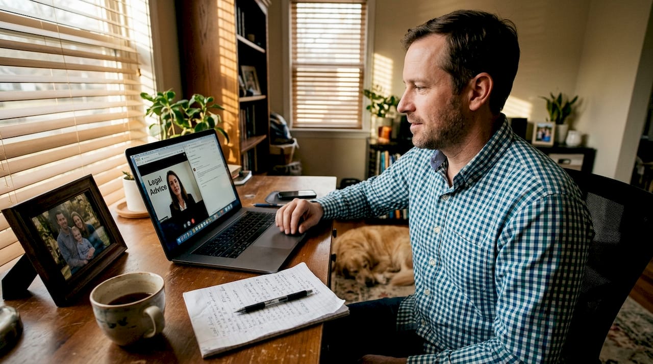 Client receiving legal advice in home office