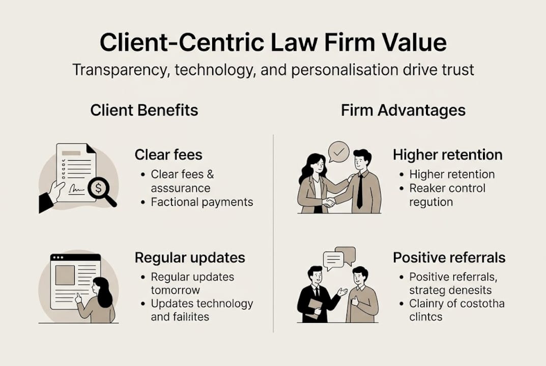 Infographic showing client-centric law firm benefits