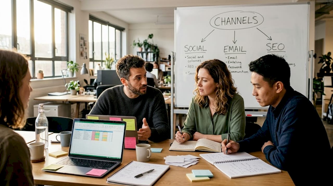 Team selecting SMB digital marketing channels