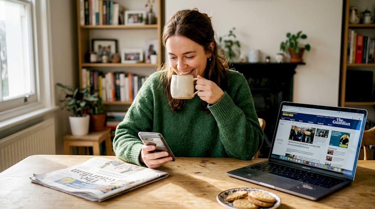 User compares news site mobile and desktop layouts