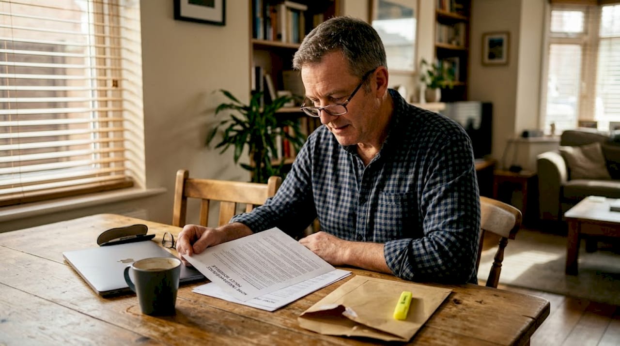 Man reviewing insurance documents at table