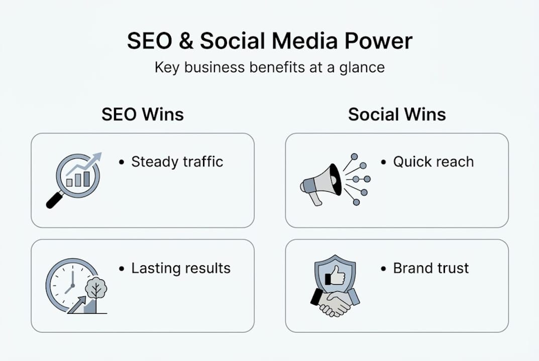 Infographic of SEO and social media benefits