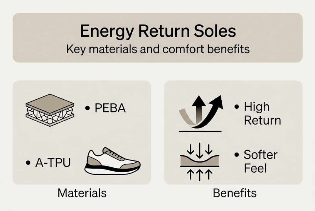 Infographic comparing energy return sole materials