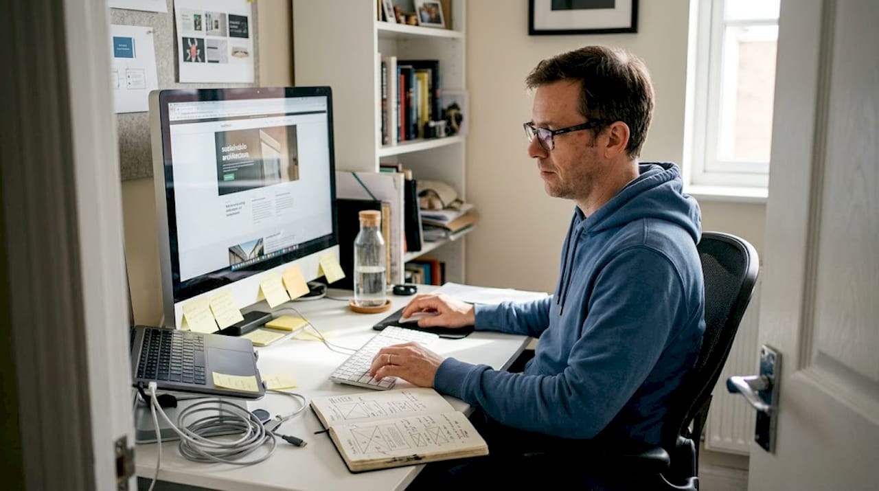 Designer reviewing website draft in home office