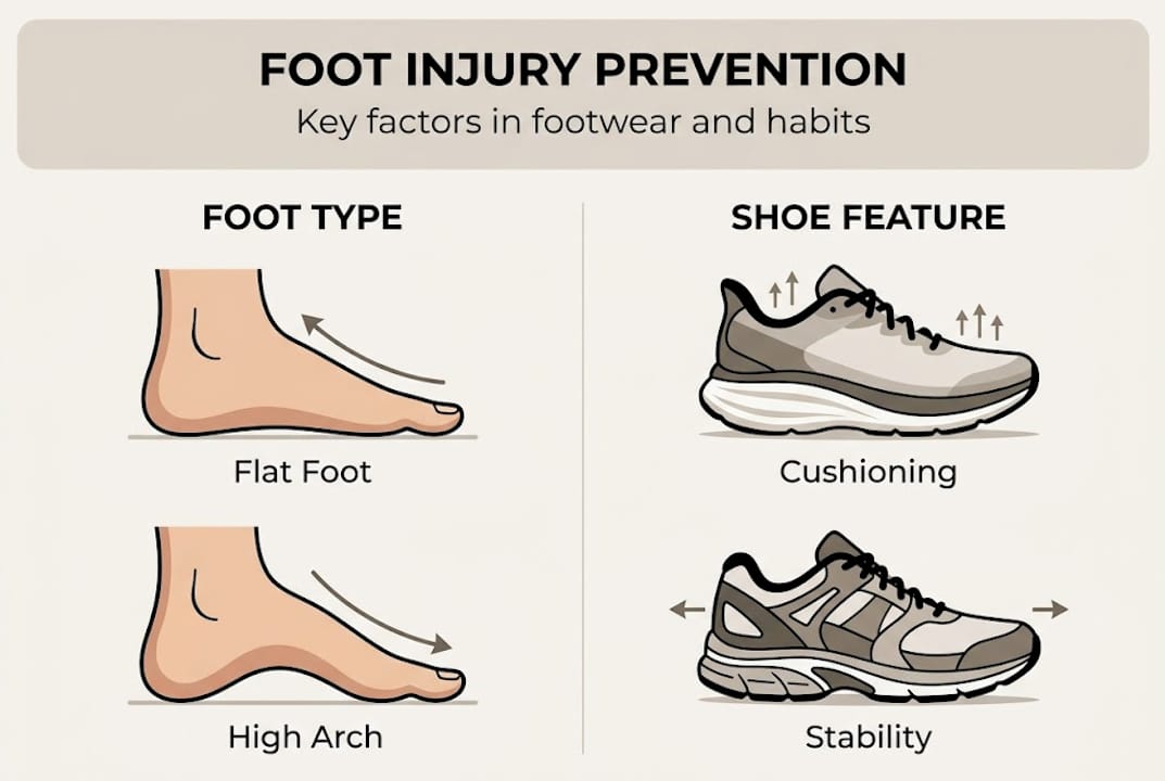 Infographic showing footwear and injury prevention factors