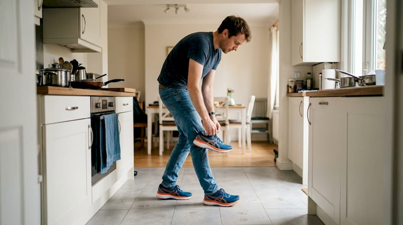 Man checking laces on new running shoes