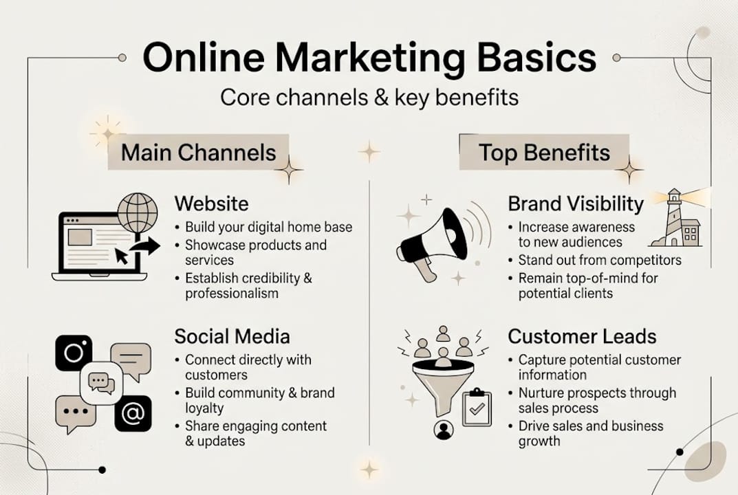 Infographic explaining key online marketing basics