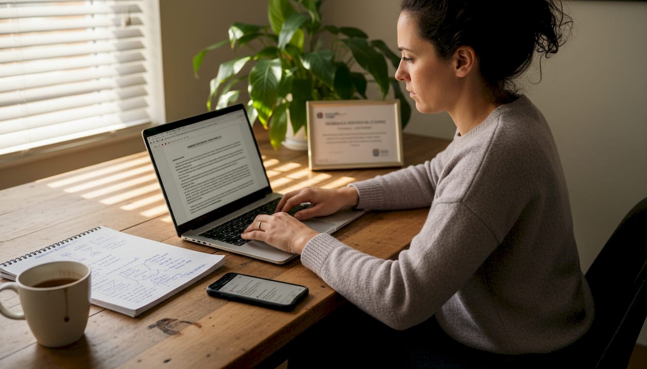 Small business owner updating contract in home office