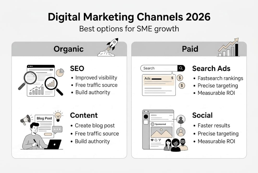 Infographic comparing digital marketing channels