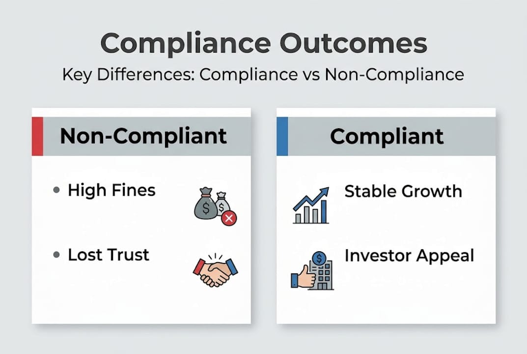 Infographic comparing compliant and non-compliant outcomes
