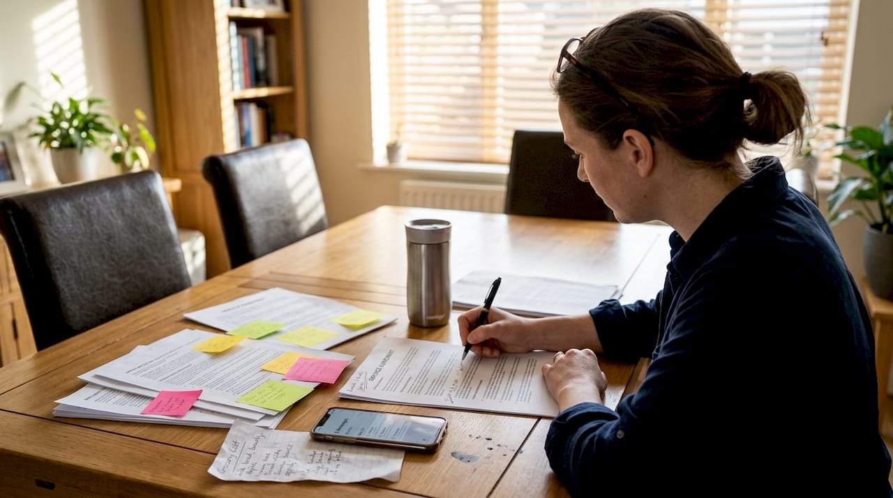 Person reviews contracts for mediation preparation