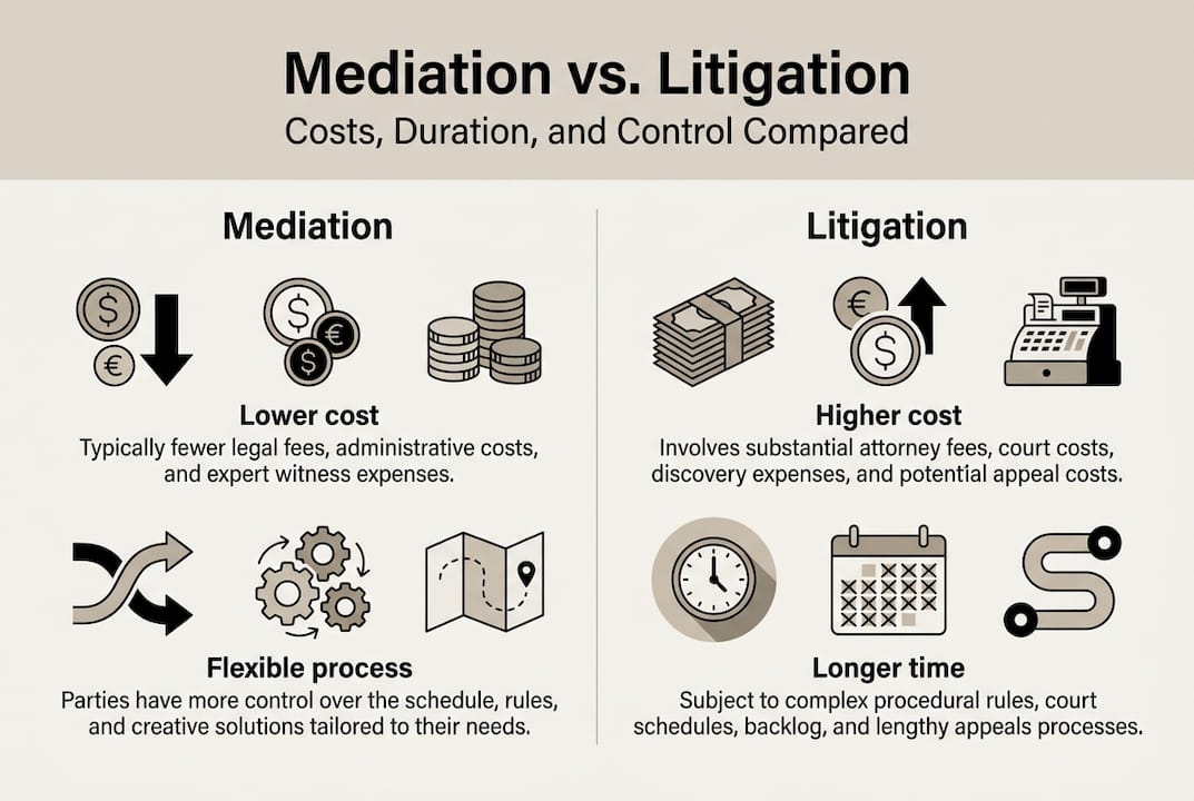 Infographic comparing mediation and litigation