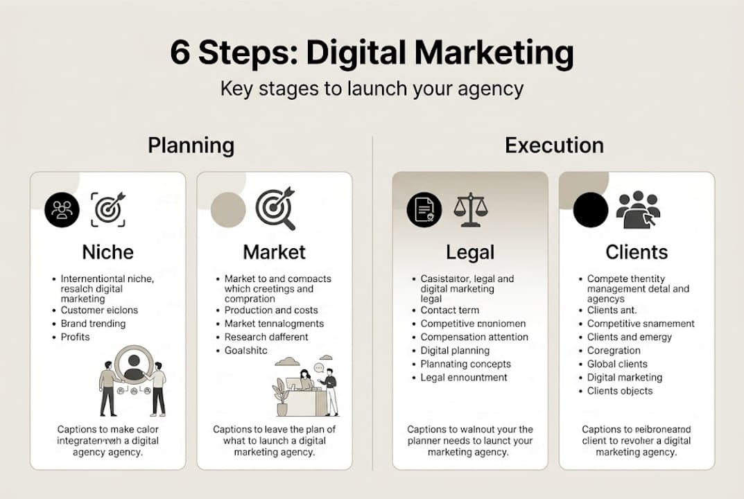 Infographic on six steps to start digital marketing
